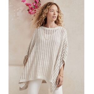 Garnet Hill Linen Organic Cotton Crochet Poncho Sweater Neutral One Size